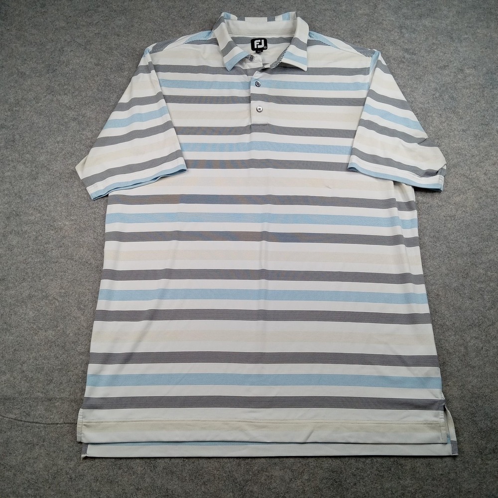 FootJoy Polo Shirt Mens XL Blue Gray White Stripe Golf Performance Stretch